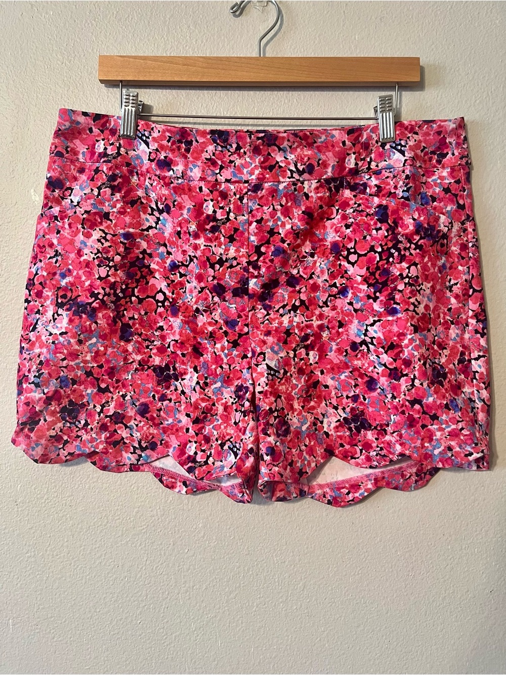 Active Wear Scalloped Shorts Pink Floral Tennis Golf Workout Resort Summer XLP